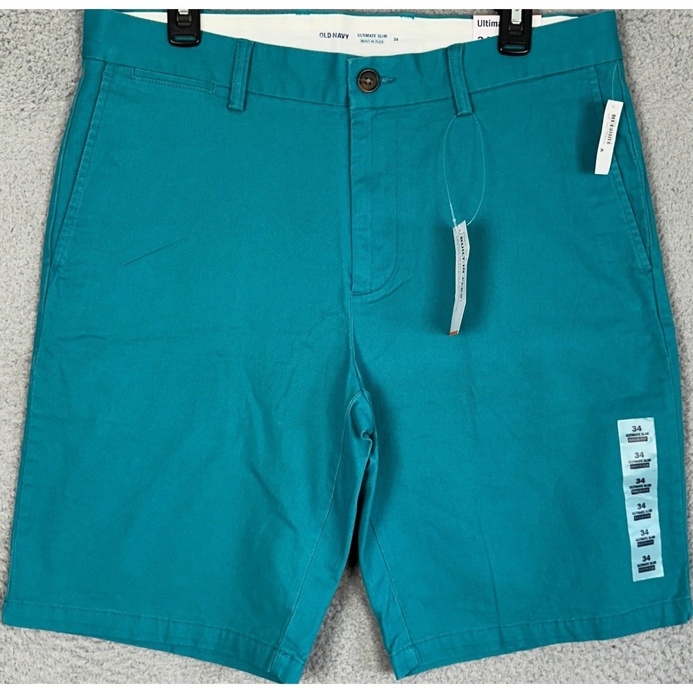 NEW Old Navy Shorts Mens 34 Teal Blue Ultimate Slim Built-In Flex Chino Stretch